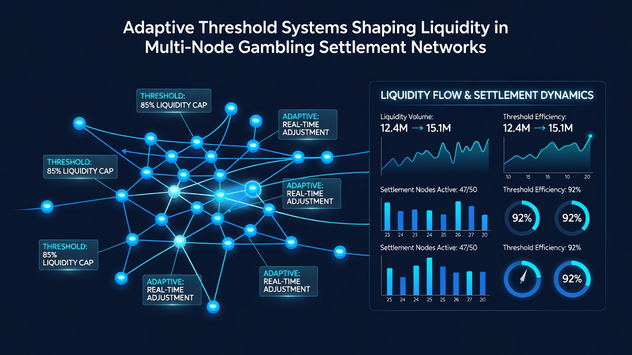 Illustration showing liquidity flows between multiple nodes in a gambling settlement network