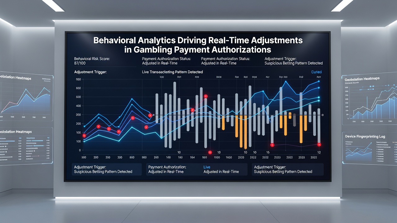 Real-time payment authorization screen highlighting behavioral risk score adjustments during a gambling transaction