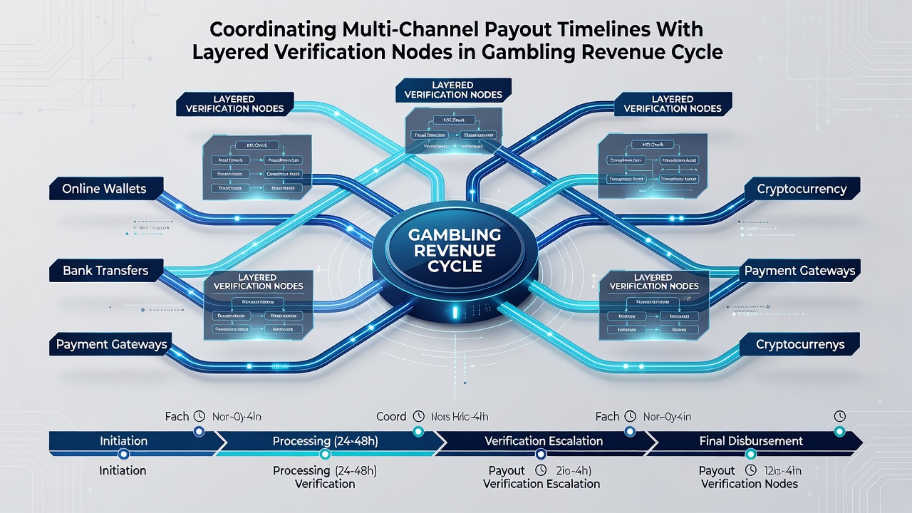 Flowchart illustrating revenue cycle integration with verification nodes and multi-channel timelines