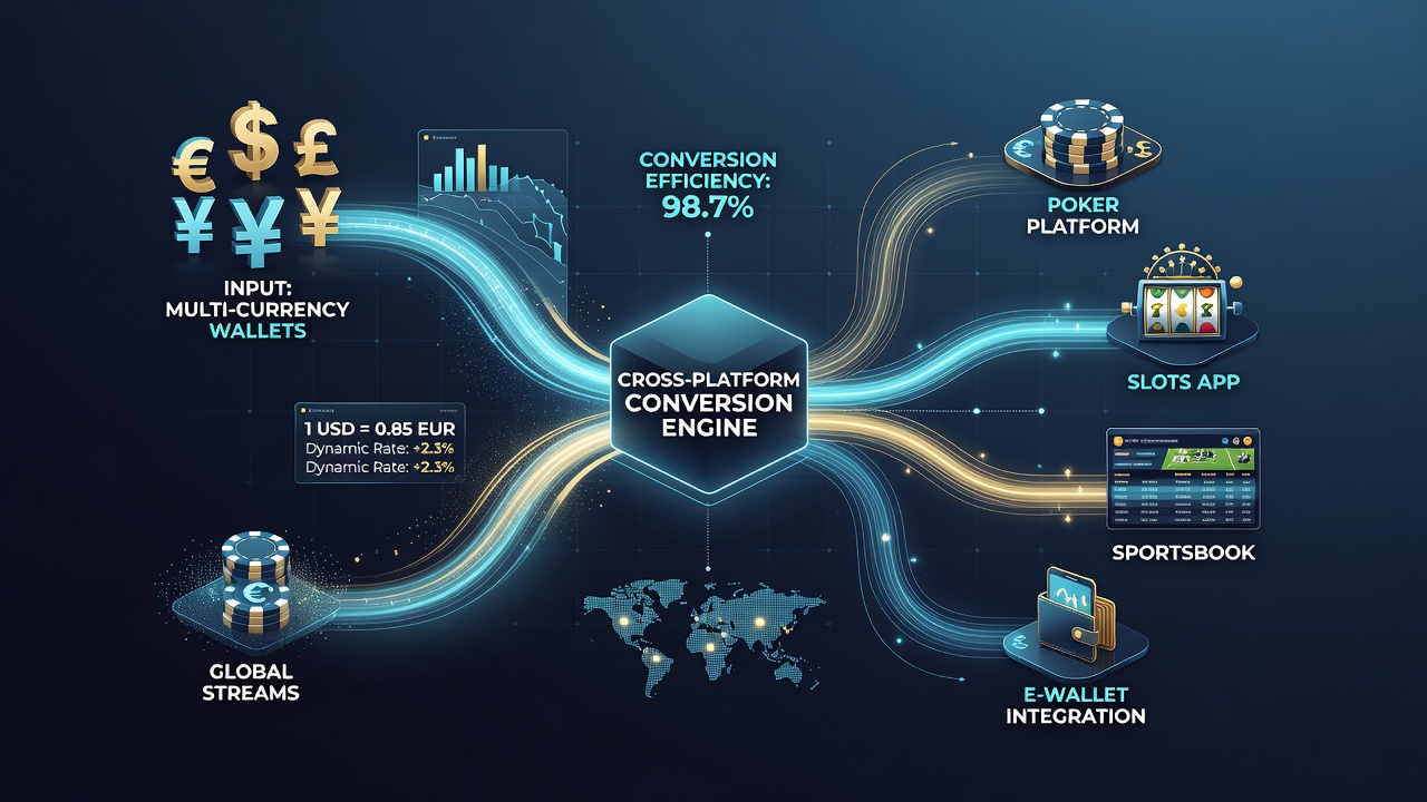 Flowchart of multi-currency wallet interactions during casino deposits and withdrawals
