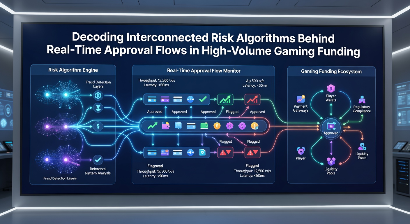 Real-time dashboard displaying live risk scoring metrics and approval flow status for gaming funding transactions