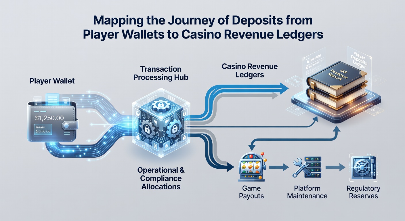 Accounting dashboard displaying reconciled deposits and revenue entries in a casino ledger system