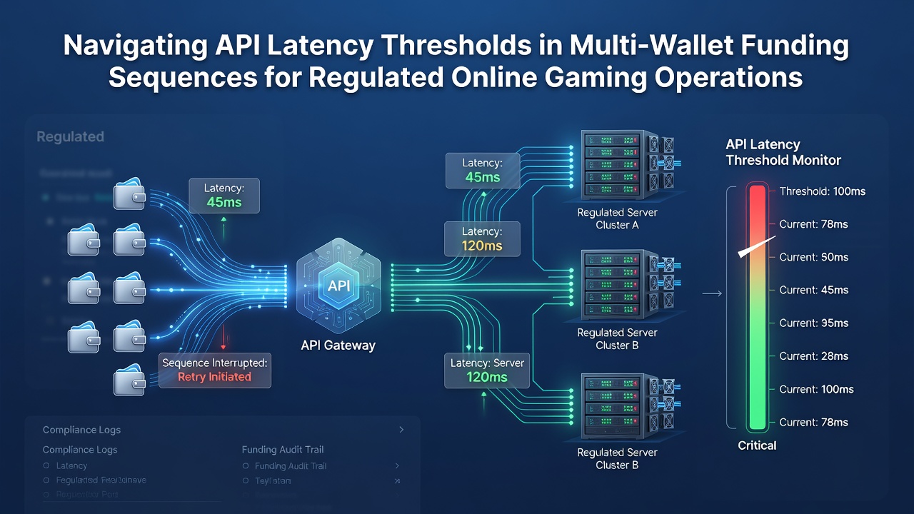 Flowchart of multi-wallet API calls with latency threshold checkpoints and retry logic